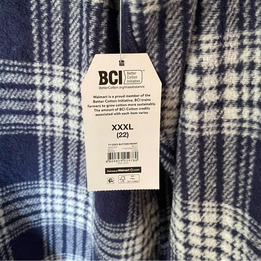 Time and Tru Women's Plaid Button Down Shirt Size XXXL NWT Dark Navy Plaid - Picture 11 of 12